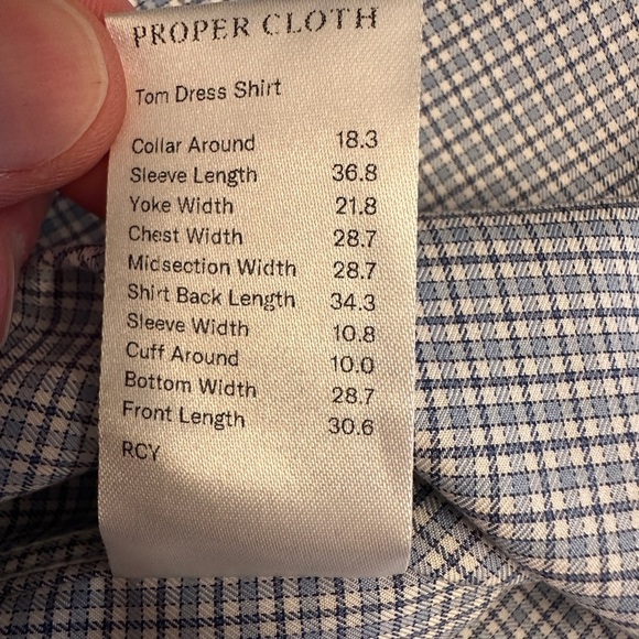 Proper Cloth Size 18.3 36.8 Big 2XL/3XL Tom Dress Shirt Supima Blue Multi Check - Picture 4 of 7